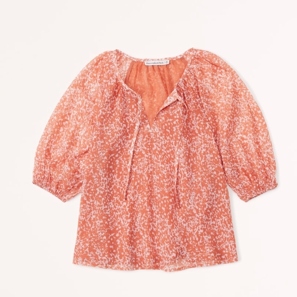 Abercrombie & Fitch Short Sleeve Sheer Peasant Too Women